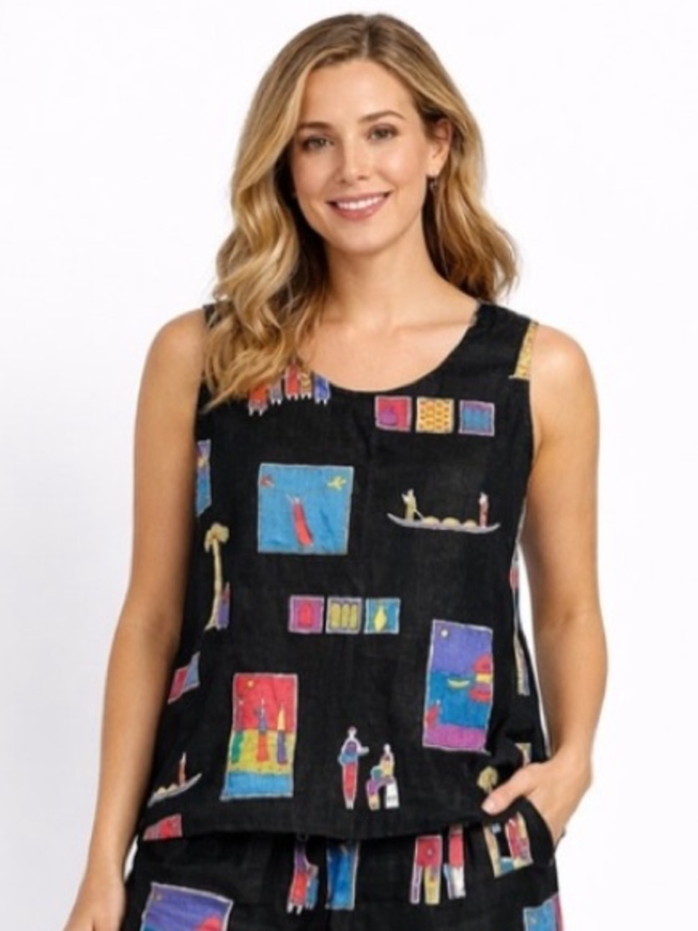 Hot Cotton Linen Top Tank Womens Sz 2X Art To Wear Colorful African Tribal